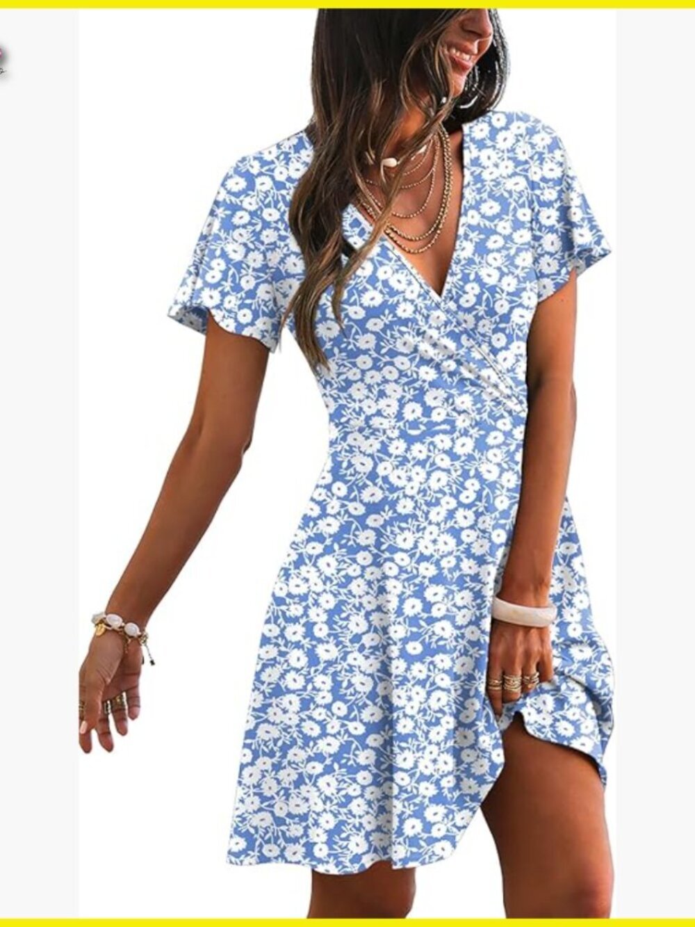 Wrap V-Neck A-Line Dress Ruffle Sleeve Summer Sundress Casual Chic